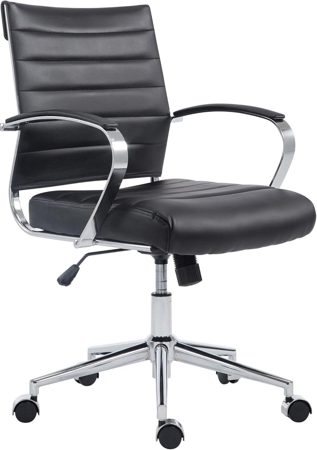 Silla de Oficina EVERY, Diseño Elegante, Estructura Metálica, en Piel Sintética color Negro
