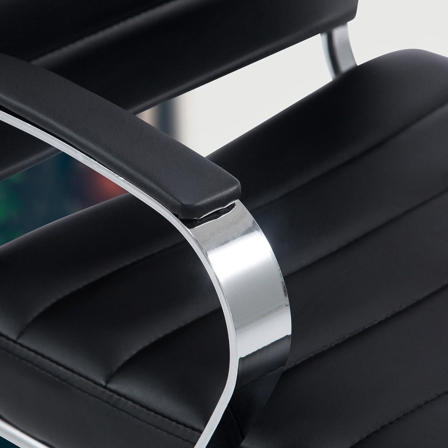 Silla de Oficina EVERY, Diseño Elegante, Estructura Metálica, en Piel Sintética color Negro
