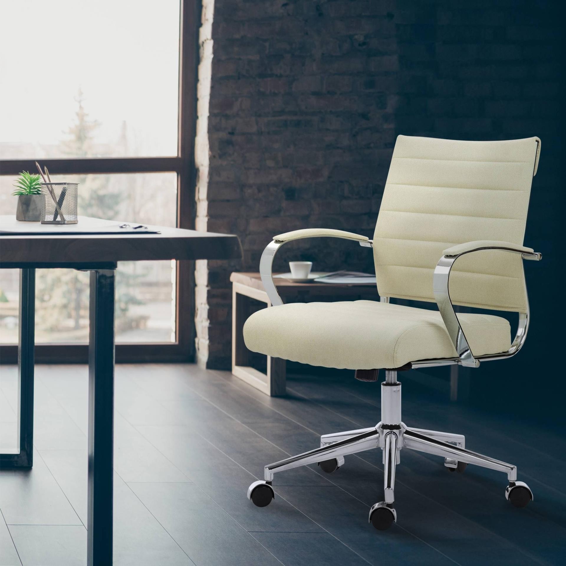 Silla de Oficina EVERY, Diseño Elegante, Estructura Metálica, en Tela color Marrón