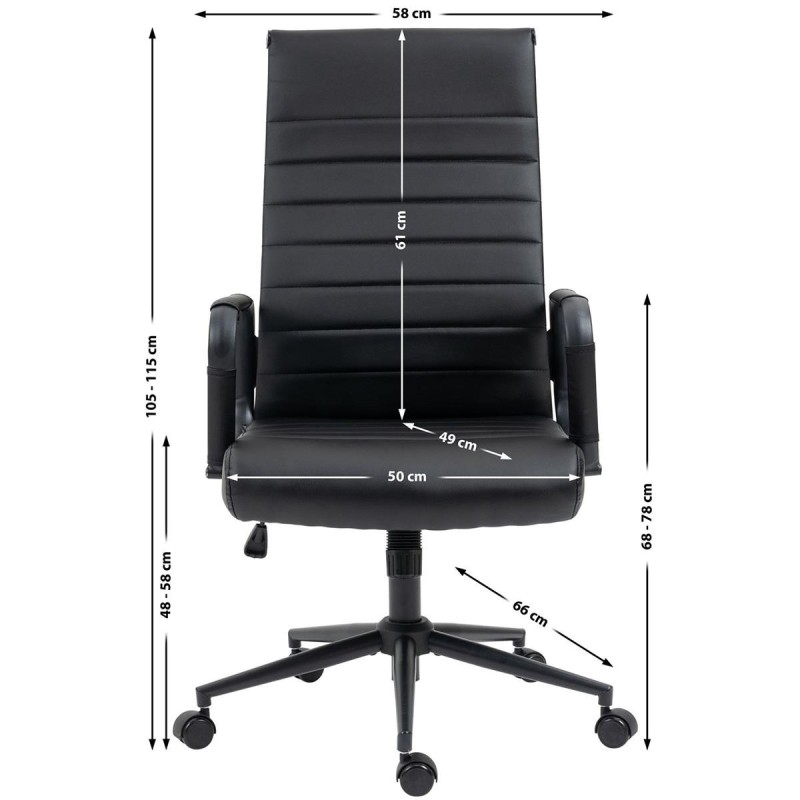 Silla de Oficina KOLMU, base de metal color negro, piel negra