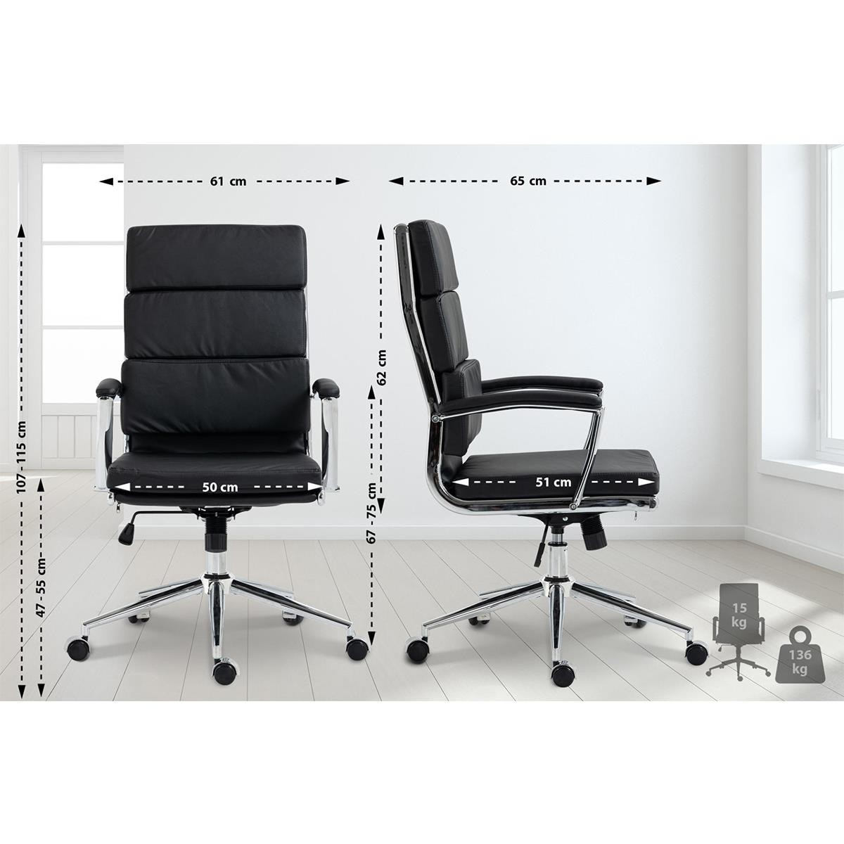 Silla de Oficina TODRA, Elegante Diseño Clásico, Muy Confortable, en Piel Negro