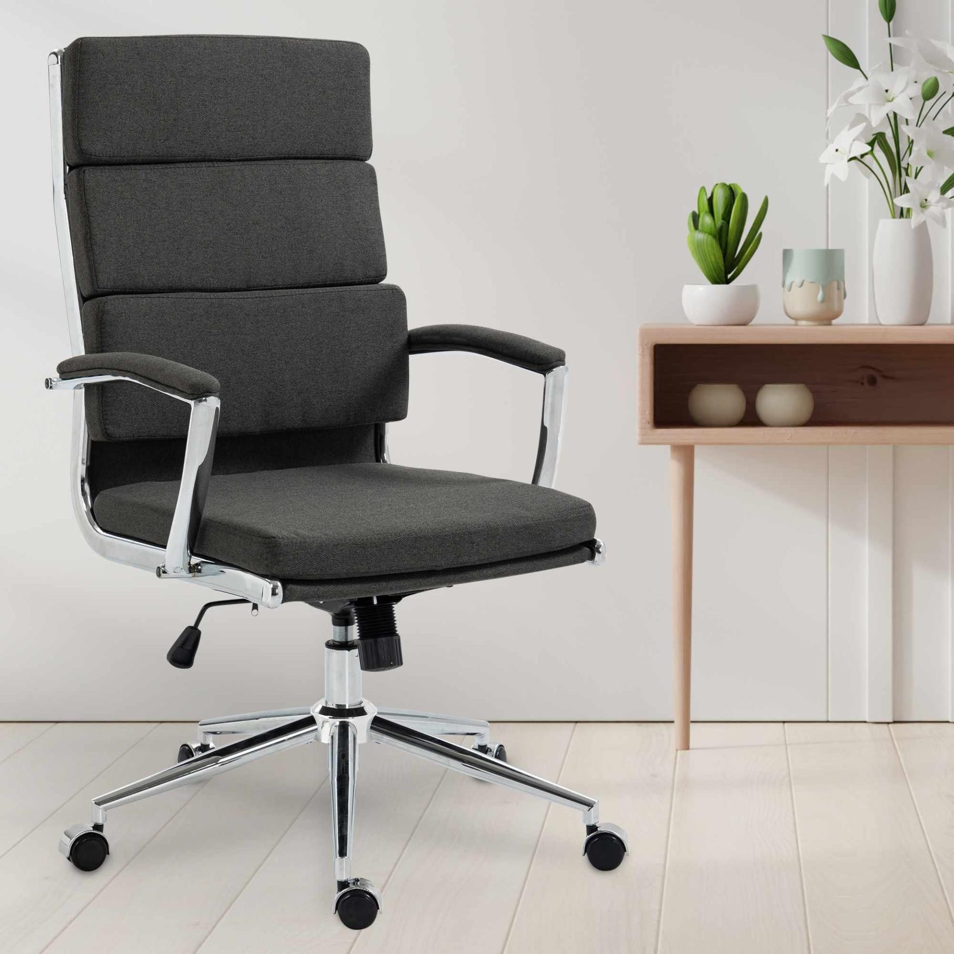 Silla de Oficina TODRA TELA, Elegante Diseño Clásico, Muy Confortable, en Gris Oscuro