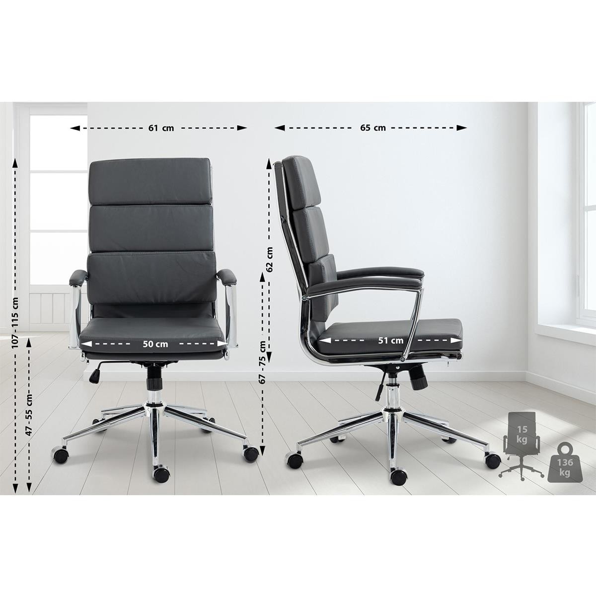 Silla de Oficina TODRA TELA, Elegante Diseño Clásico, Muy Confortable, en Gris Oscuro