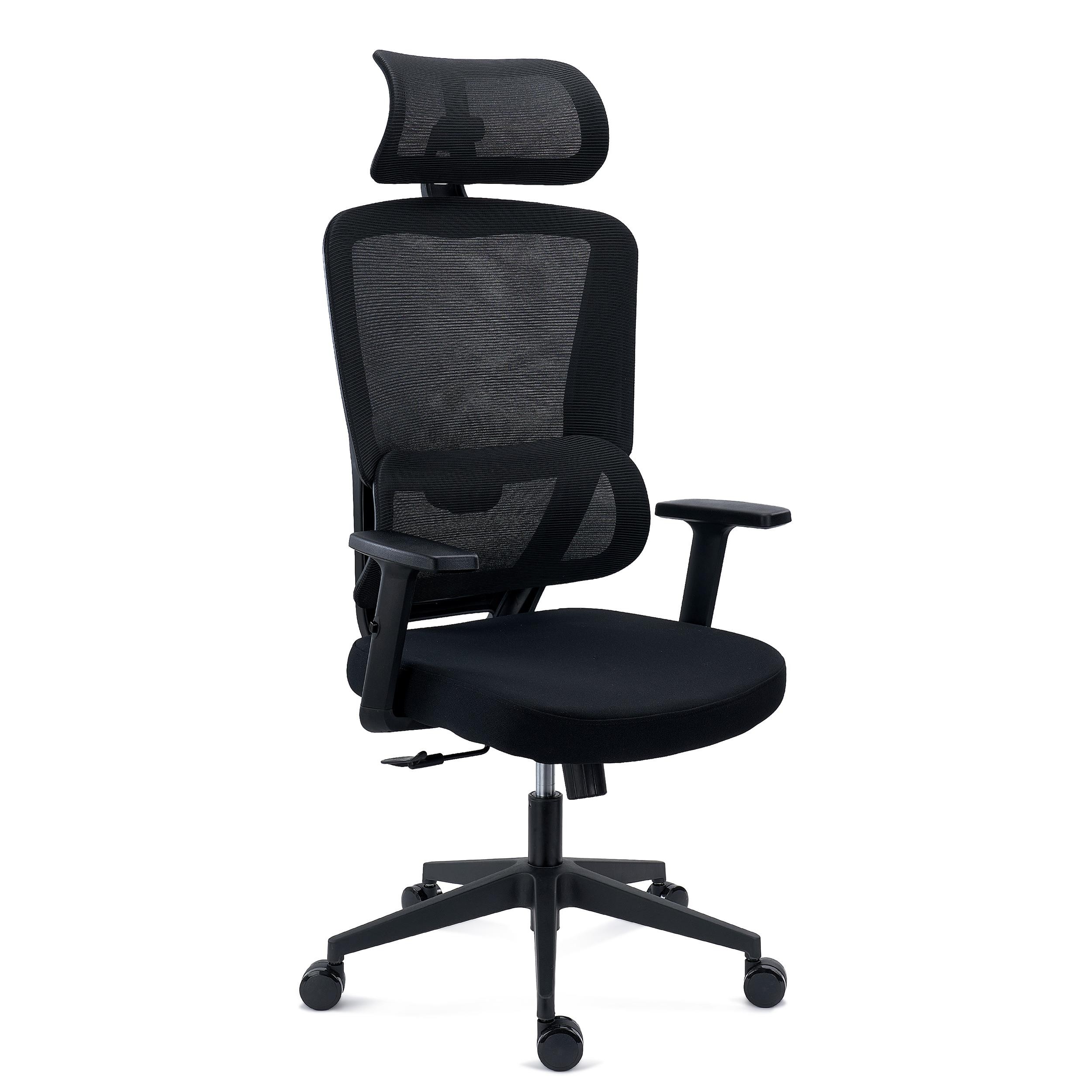 Silla Ergonómica SUPRA, Reposacabezas, Soporte Lumbar Adaptable, Uso 8H, Tela y Malla, Negro