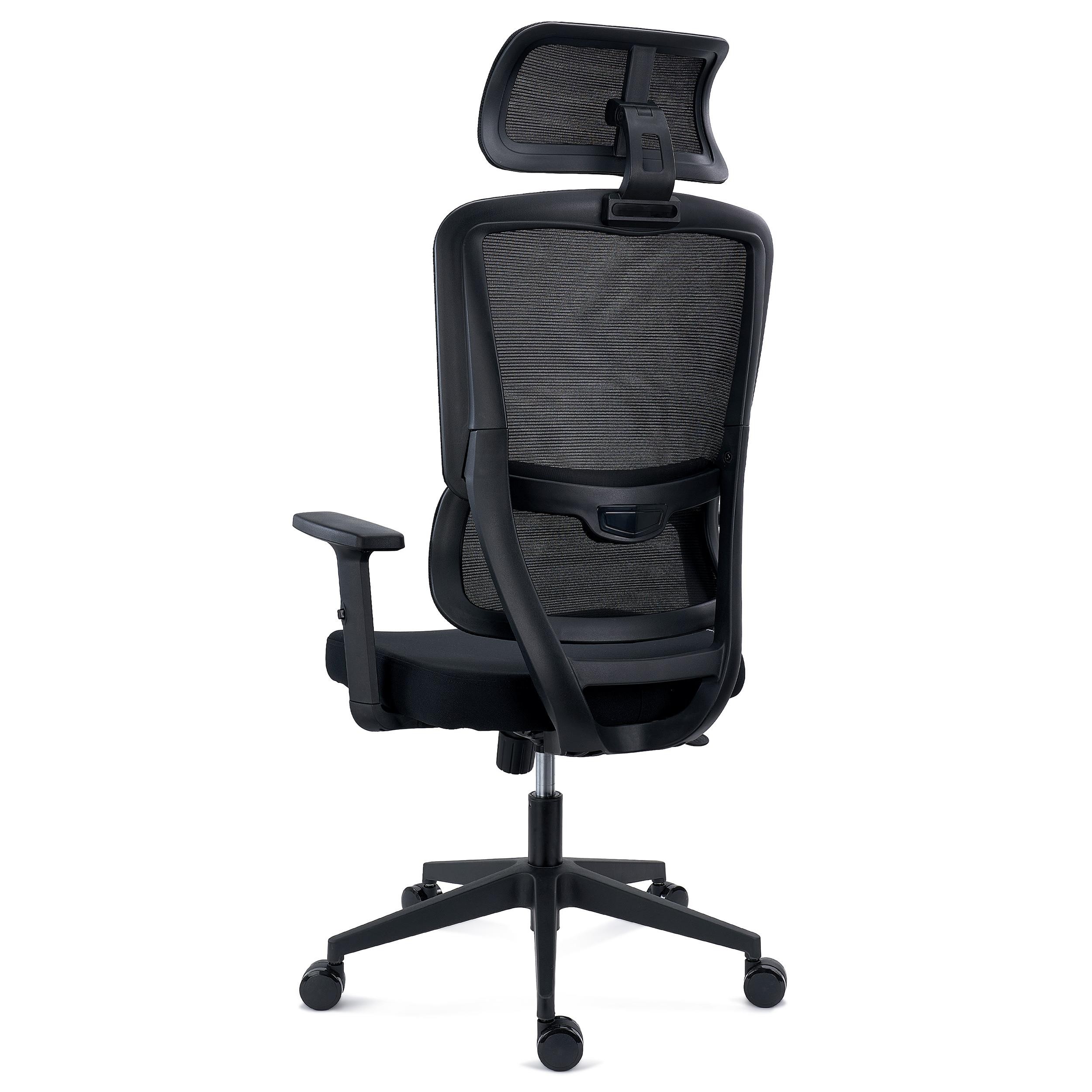 Silla Ergonómica SUPRA, Reposacabezas, Soporte Lumbar Adaptable, Uso 8H, Tela y Malla, Negro