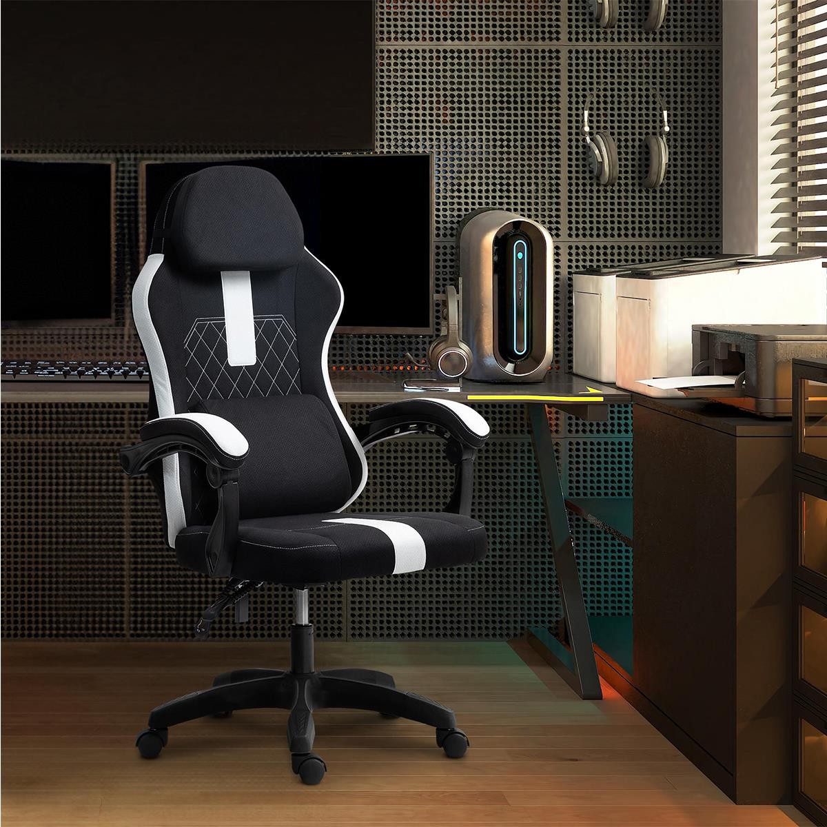 Silla Gaming VENOM, Reclinable, con Cojines Lumbar y Cervical, en Tela Negra