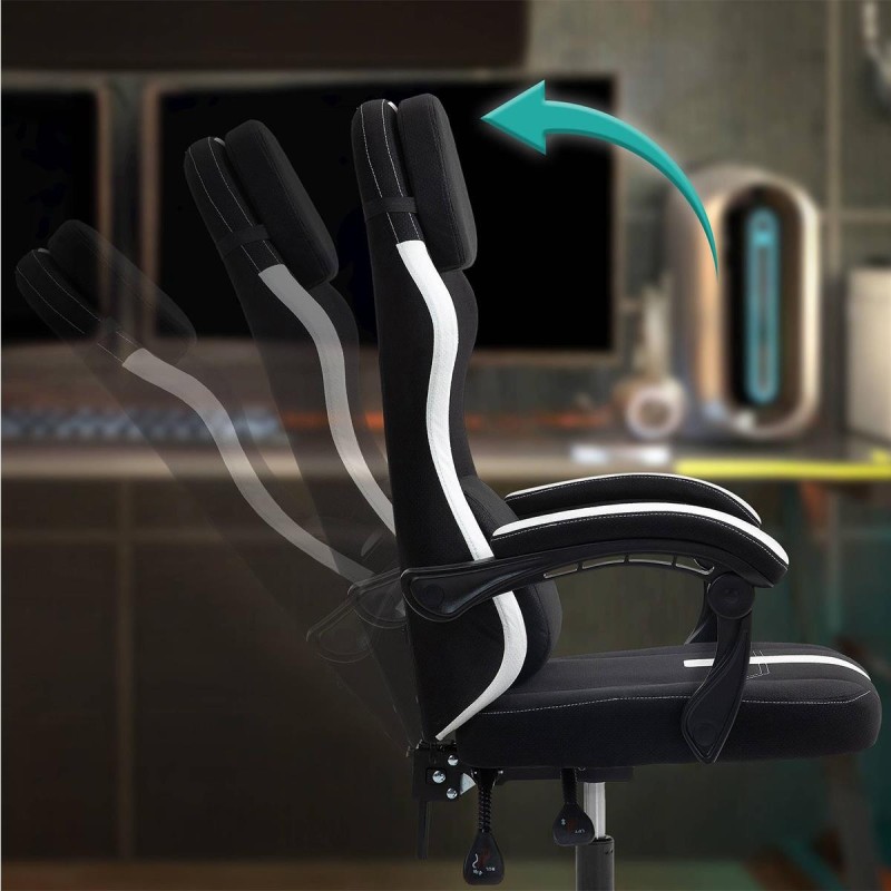 Silla Gaming VENOM, Reclinable, con Cojines Lumbar y Cervical, en Tela Negra