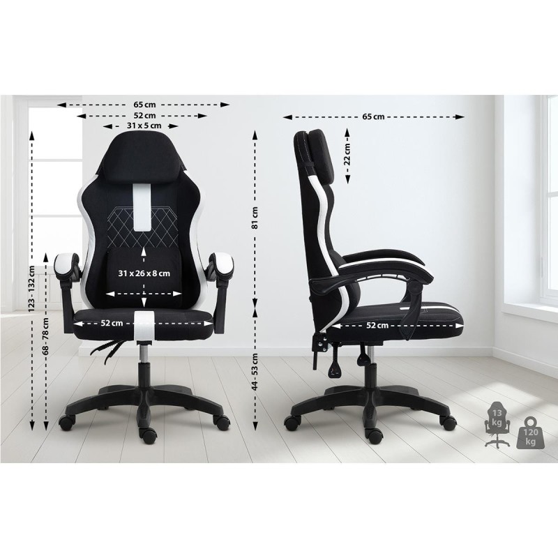 Silla Gaming VENOM, Reclinable, con Cojines Lumbar y Cervical, en Tela Negra