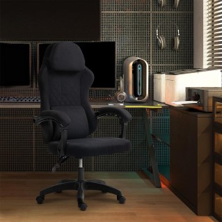 Silla Gaming VENOM, Reclinable, con Cojines Lumbar y Cervical, en Tela Negra 2
