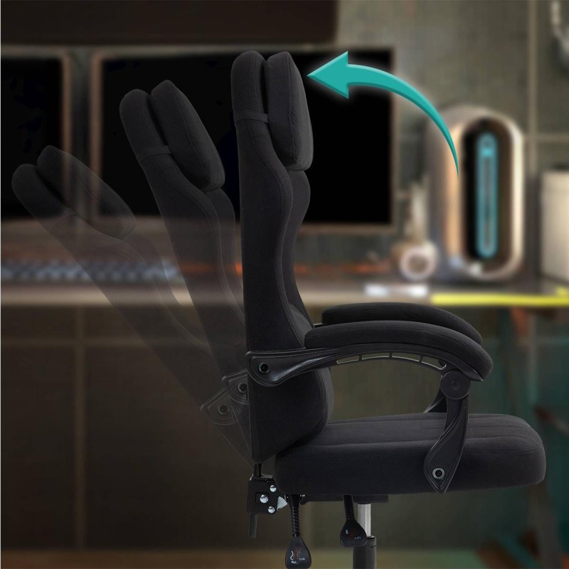 Silla Gaming VENOM, Reclinable, con Cojines Lumbar y Cervical, en Tela Negra