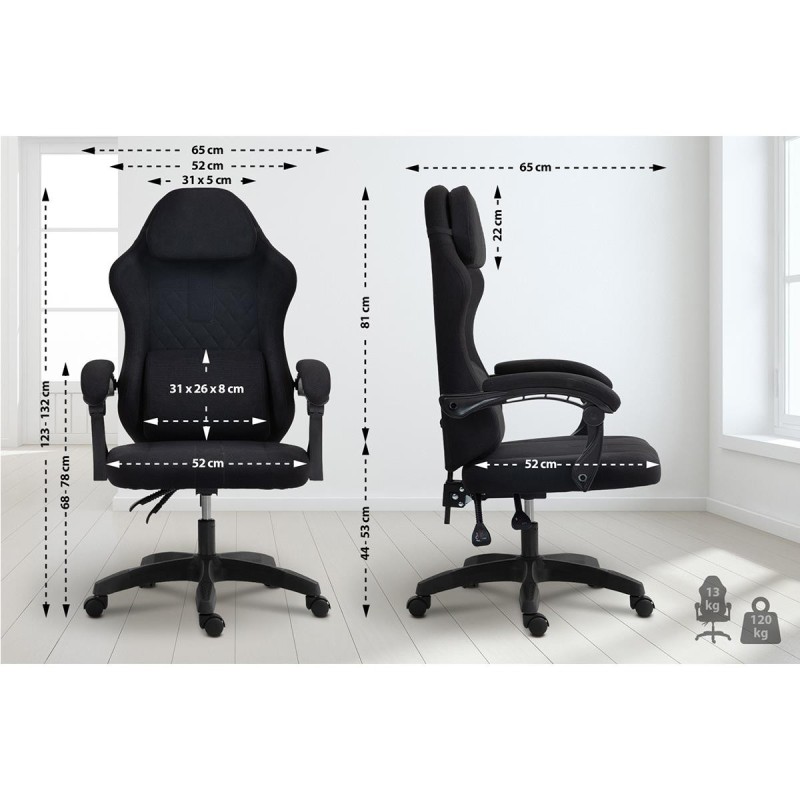 Silla Gaming VENOM, Reclinable, con Cojines Lumbar y Cervical, en Tela Negra