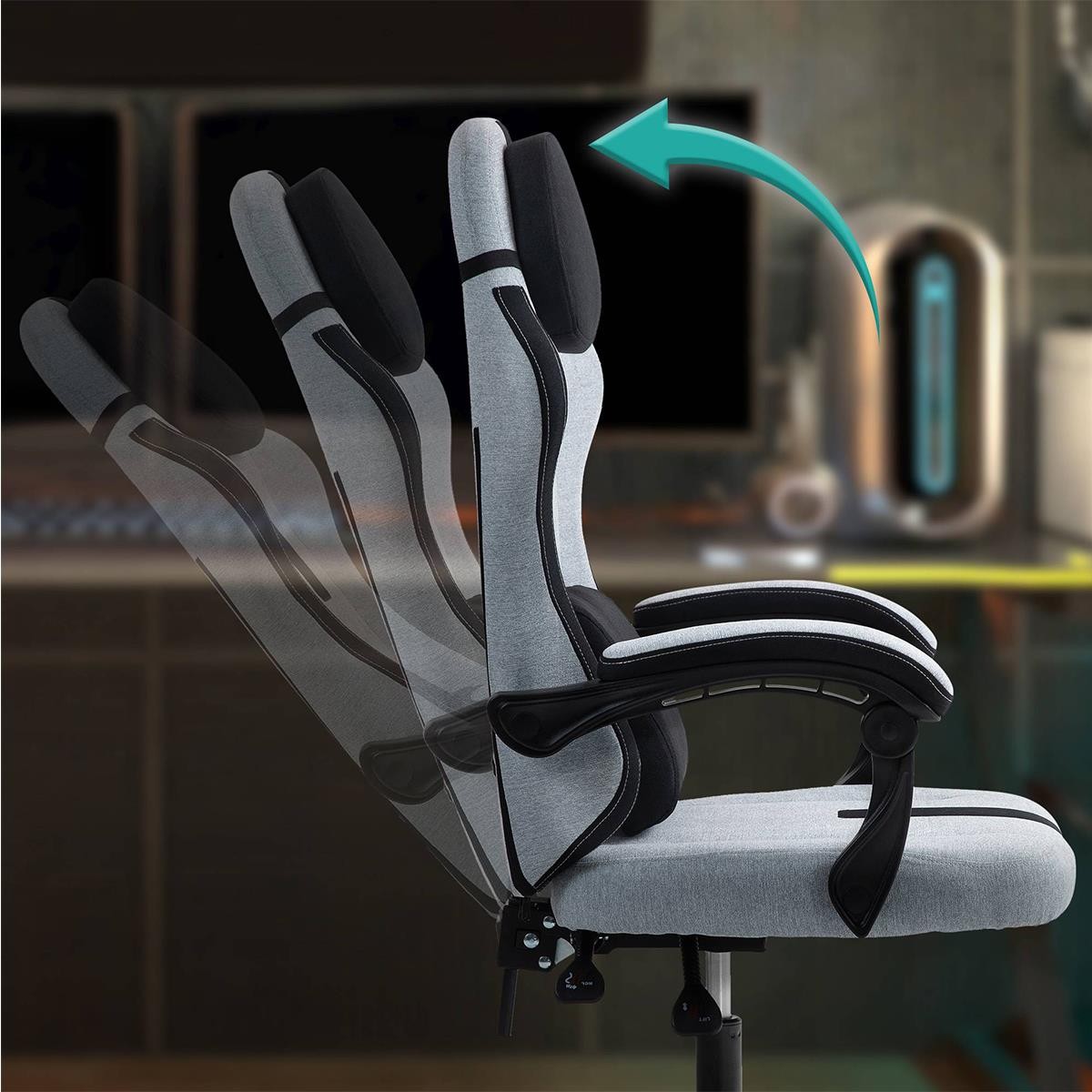 Silla Gaming VENOM, Reclinable, con Cojines Lumbar y Cervical, en Tela Negra