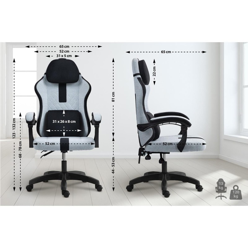 Silla Gaming VENOM, Reclinable, con Cojines Lumbar y Cervical, en Tela Negra