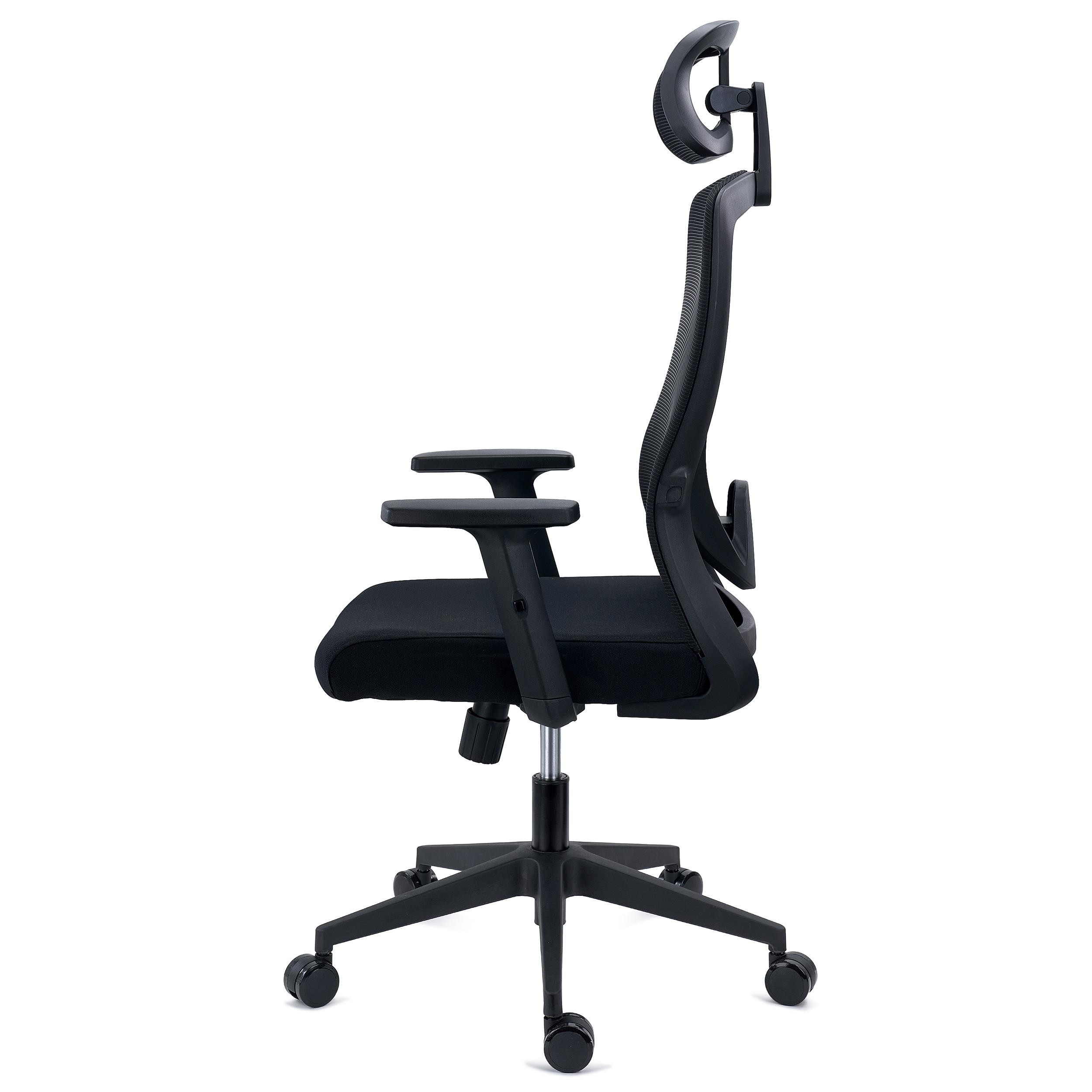Silla de Oficina NOTE PRO, Reposacabezas, Soporte Lumbar Ajustable, Confort 8H, Tela y Malla Negra