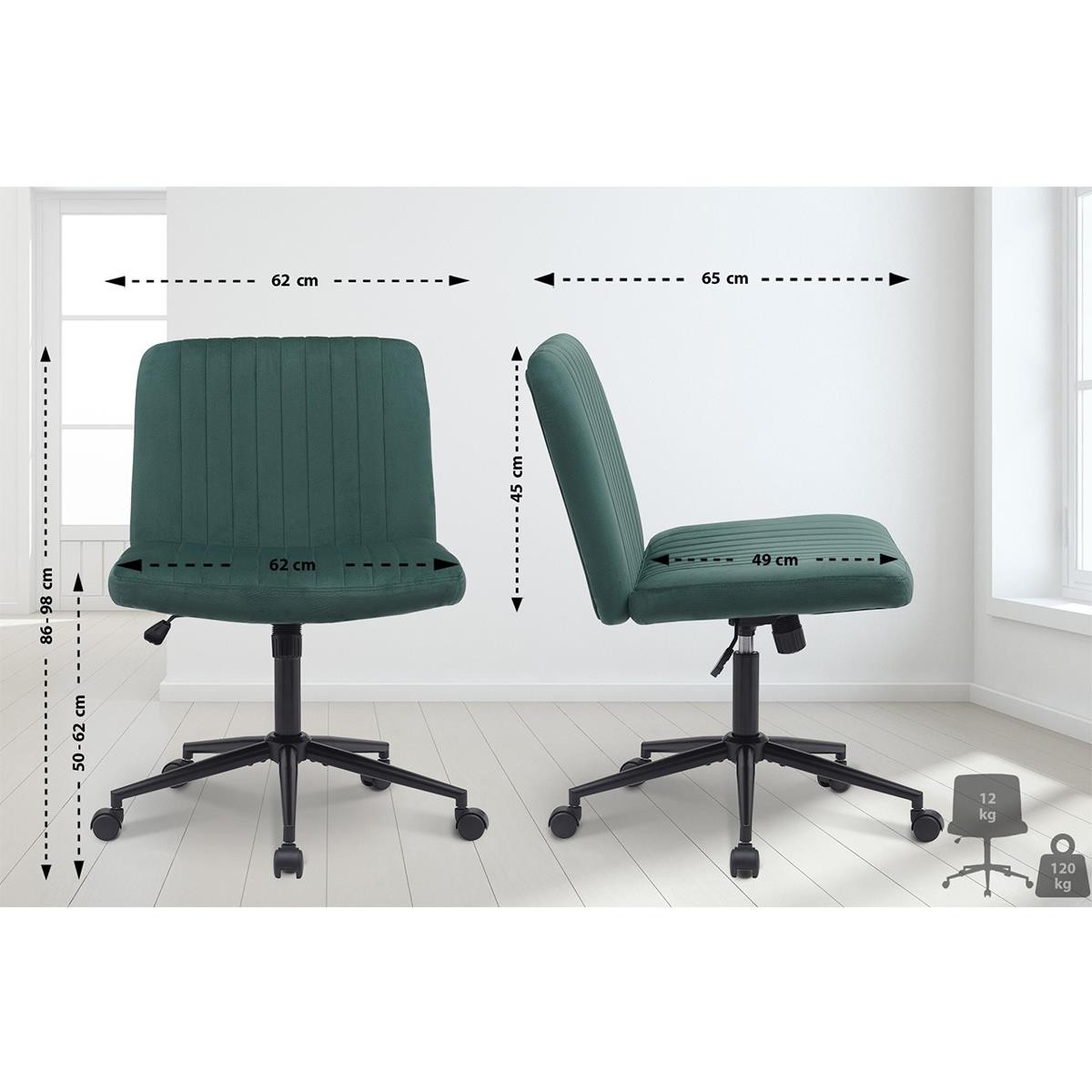 Silla de Oficina SONNY, Diseño Compacto, Base Metálica, en Terciopelo color Negro