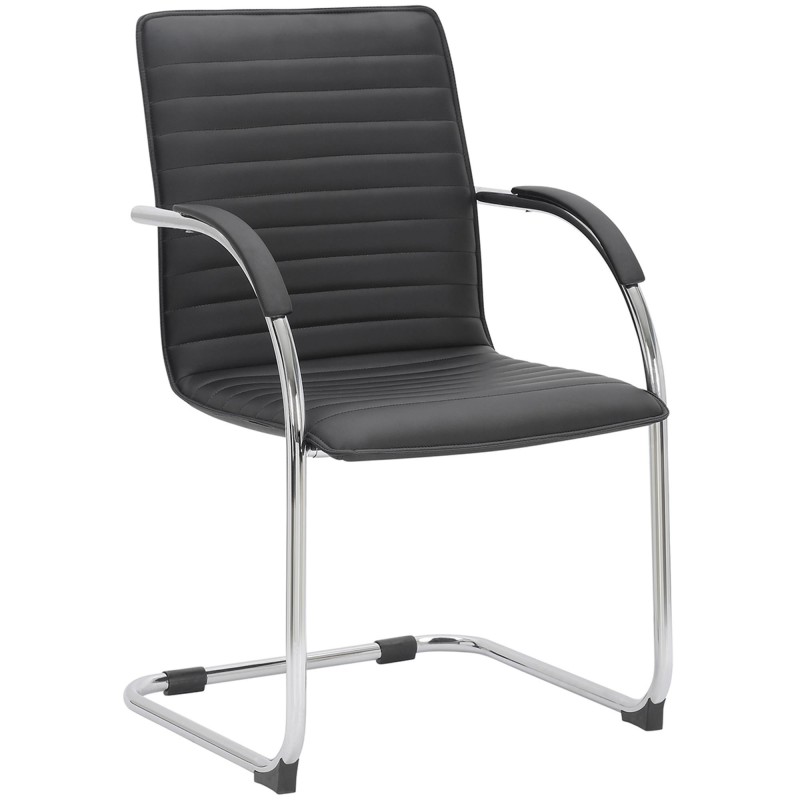 Silla de Confidente GREGORY, Estructura Metálica Cromada, en Piel color Negro