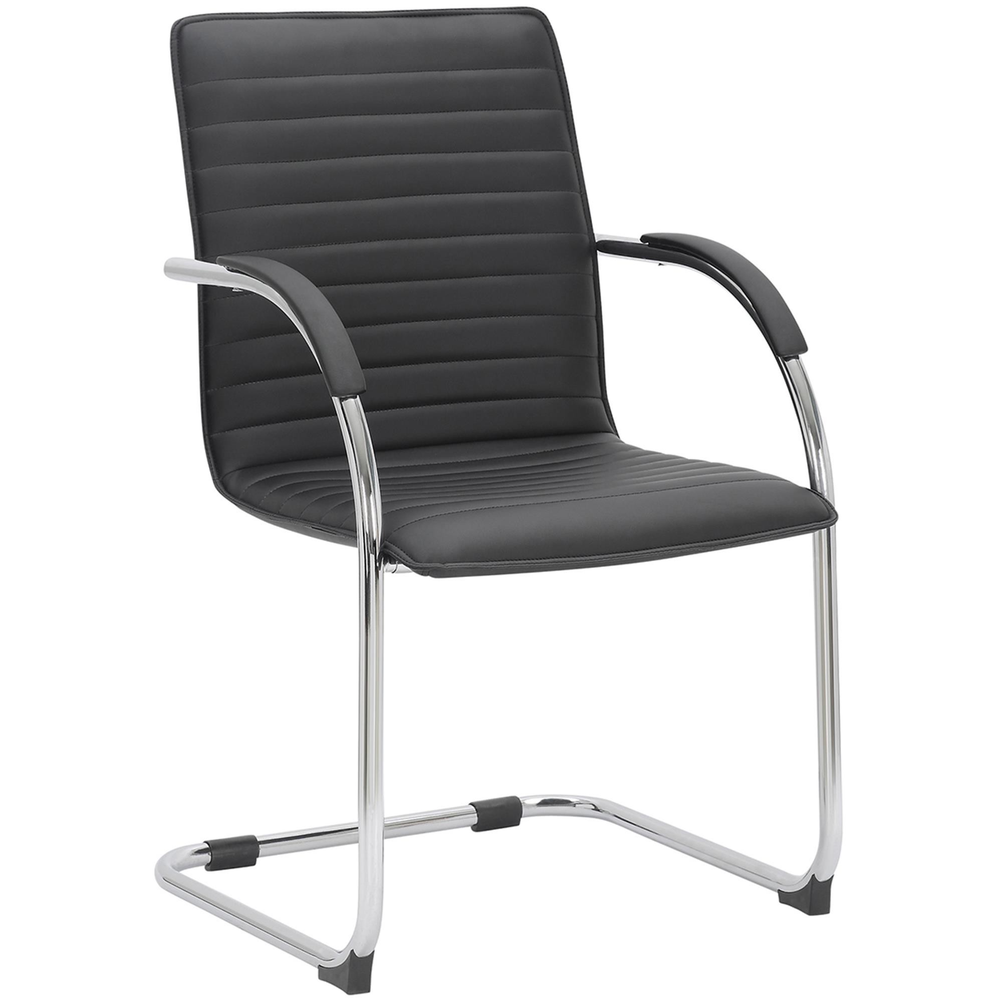 Silla de Confidente GREGORY, Estructura Metálica Cromada, en Piel color Negro