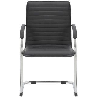 Silla de Confidente GREGORY, Estructura Metálica Cromada, en Piel color Negro 2
