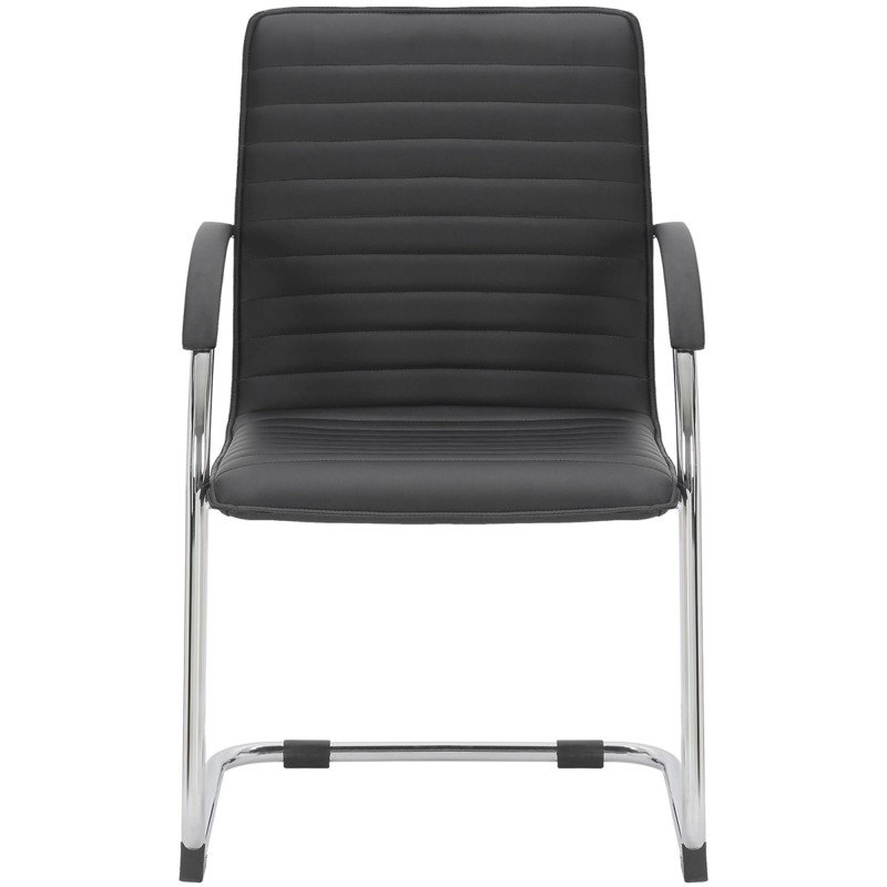 Silla de Confidente GREGORY, Estructura Metálica Cromada, en Piel color Negro