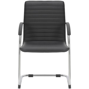 Silla de Confidente GREGORY, Estructura Metálica Cromada, en Piel color Negro