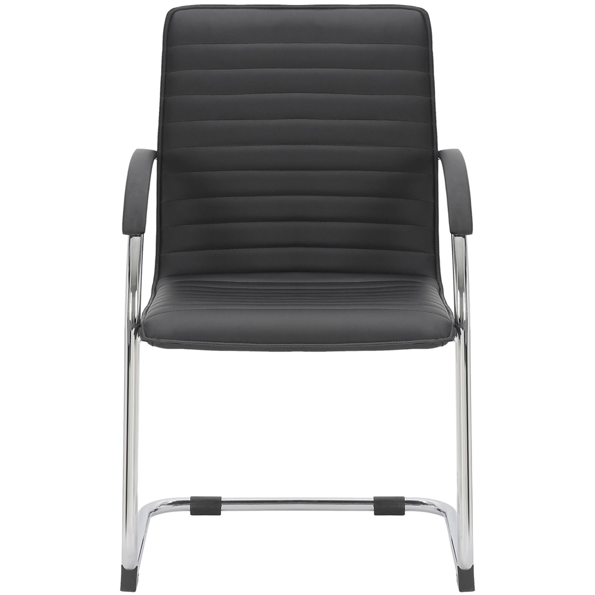 Silla de Confidente GREGORY, Estructura Metálica Cromada, en Piel color Negro