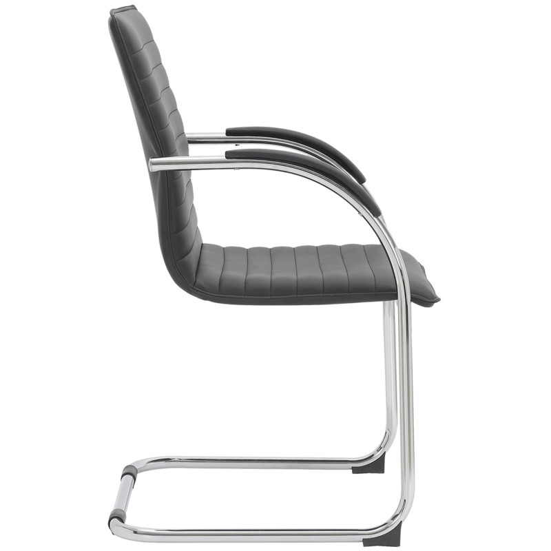 Silla de Confidente GREGORY, Estructura Metálica Cromada, en Piel color Negro