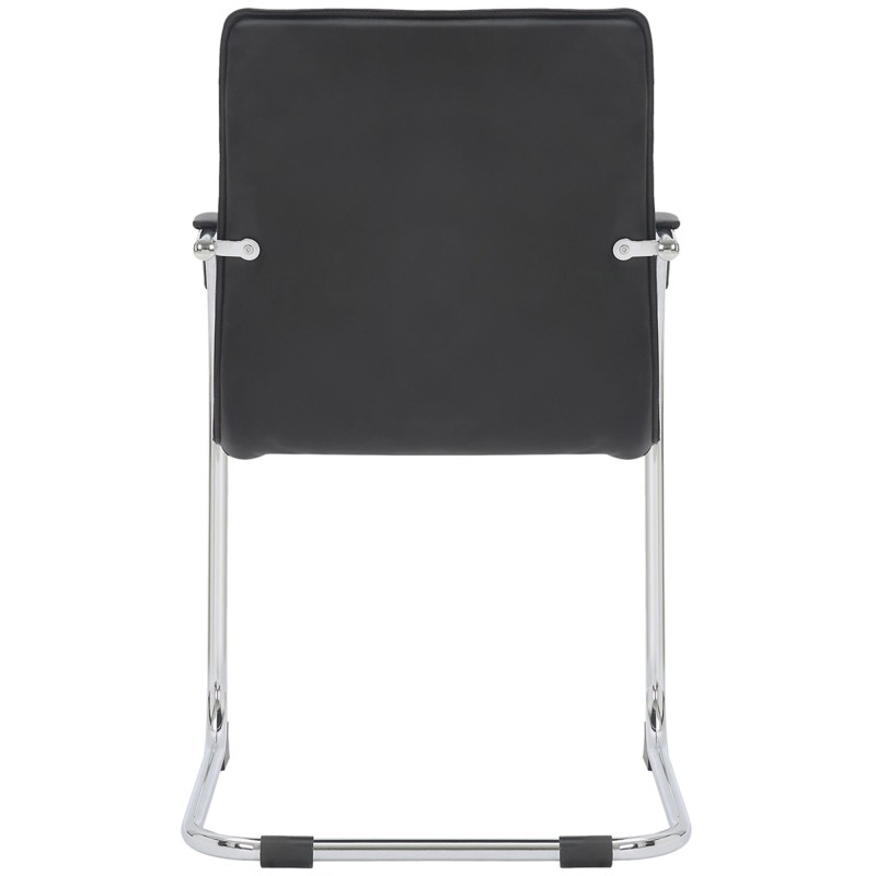Silla de Confidente GREGORY, Estructura Metálica Cromada, en Piel color Negro