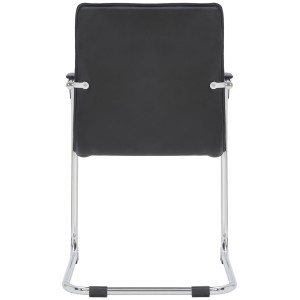 Silla de Confidente GREGORY, Estructura Metálica Cromada, en Piel color Negro