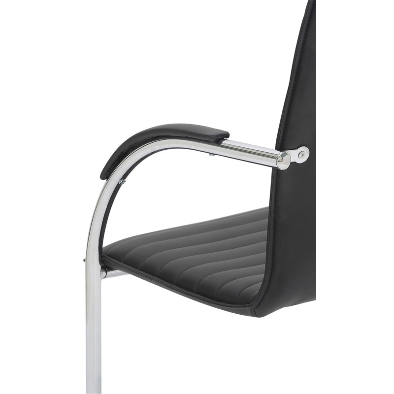 Silla de Confidente GREGORY, Estructura Metálica Cromada, en Piel color Negro