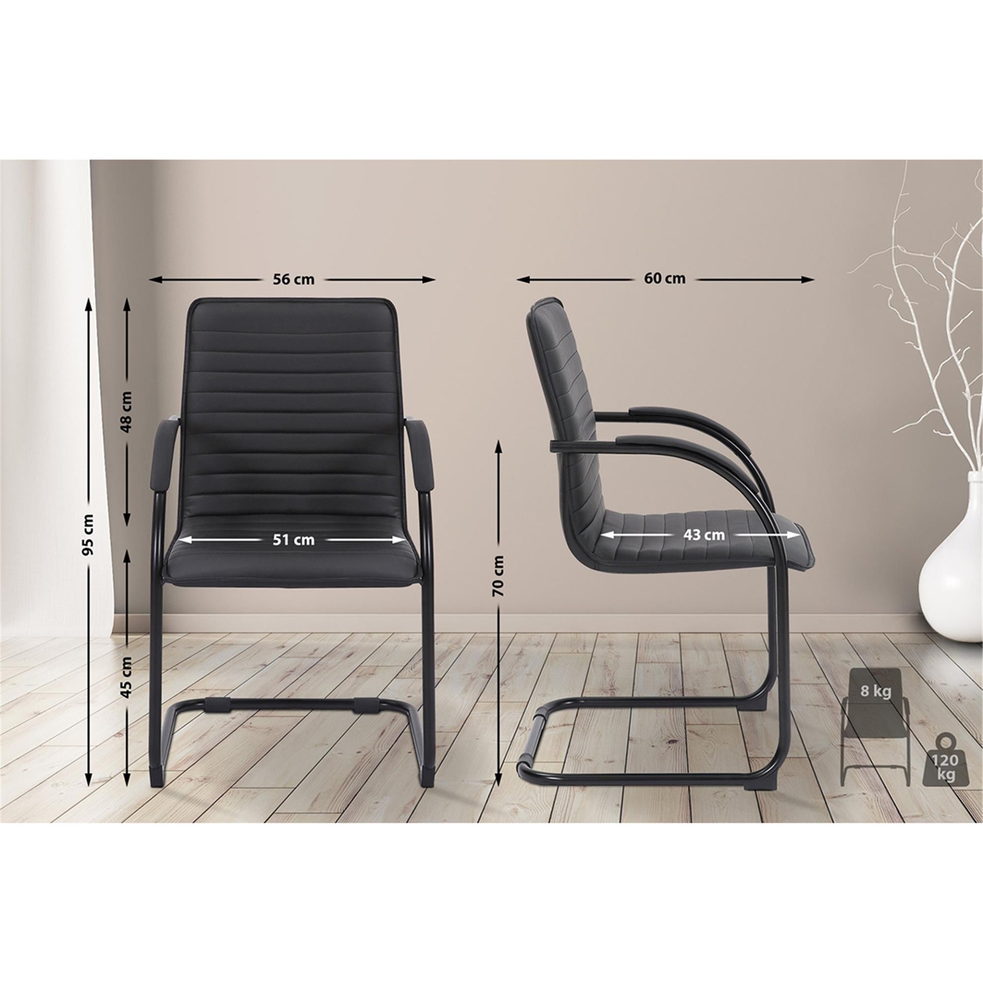 Silla de Confidente GREGORY, Estructura Metálica Cromada, en Piel color Negro