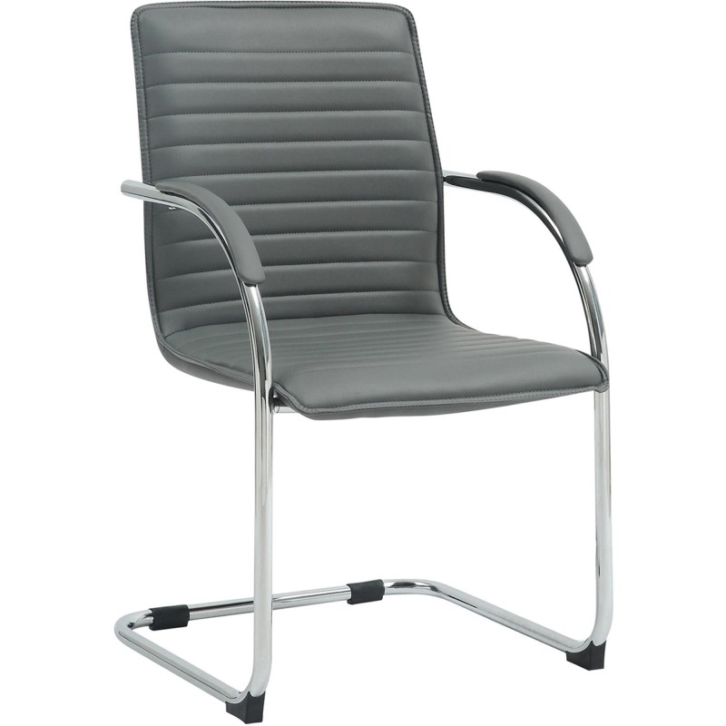 Silla de Confidente GREGORY, Estructura Metálica Cromada, en Piel color Negro