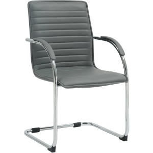 Silla de Confidente GREGORY, Estructura Metálica Cromada, en Piel color Negro