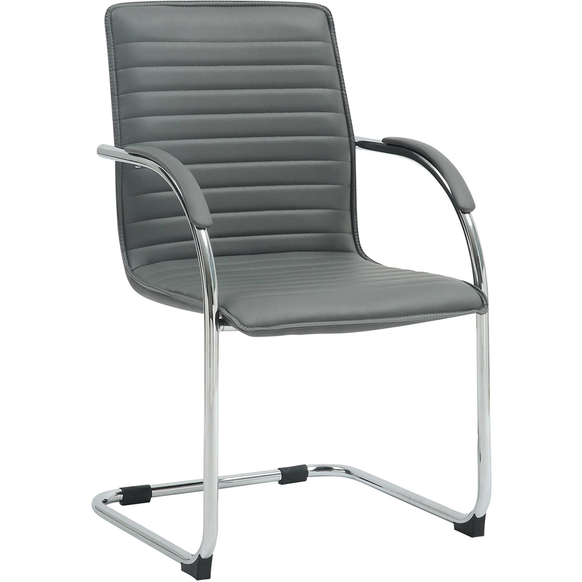 Silla de Confidente GREGORY, Estructura Metálica Cromada, en Piel color Negro