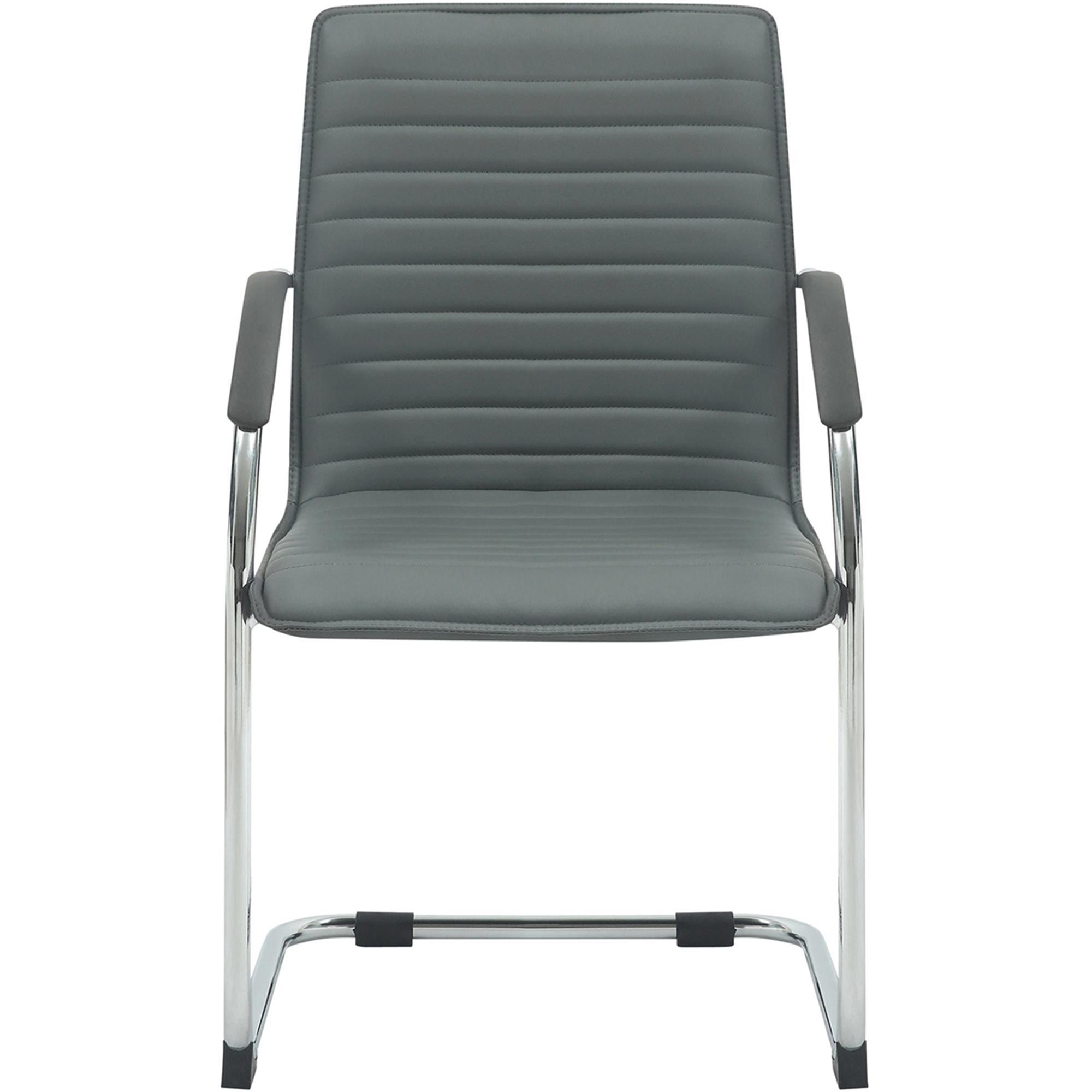 Silla de Confidente GREGORY, Estructura Metálica Cromada, en Piel color Negro