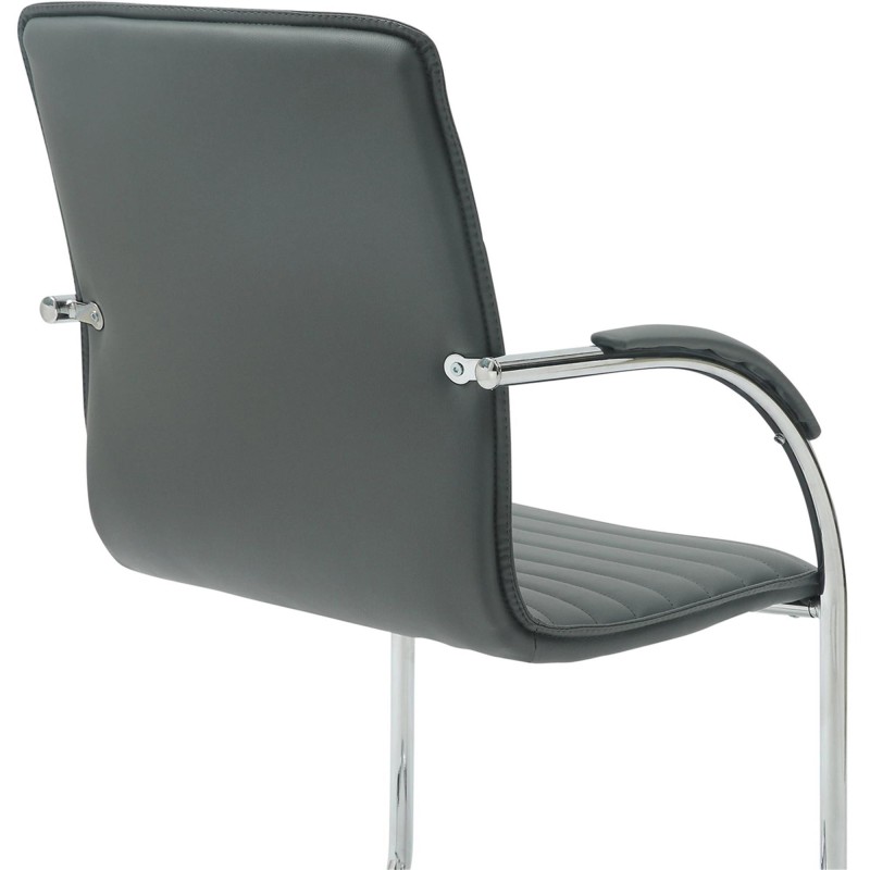 Silla de Confidente GREGORY, Estructura Metálica Cromada, en Piel color Negro
