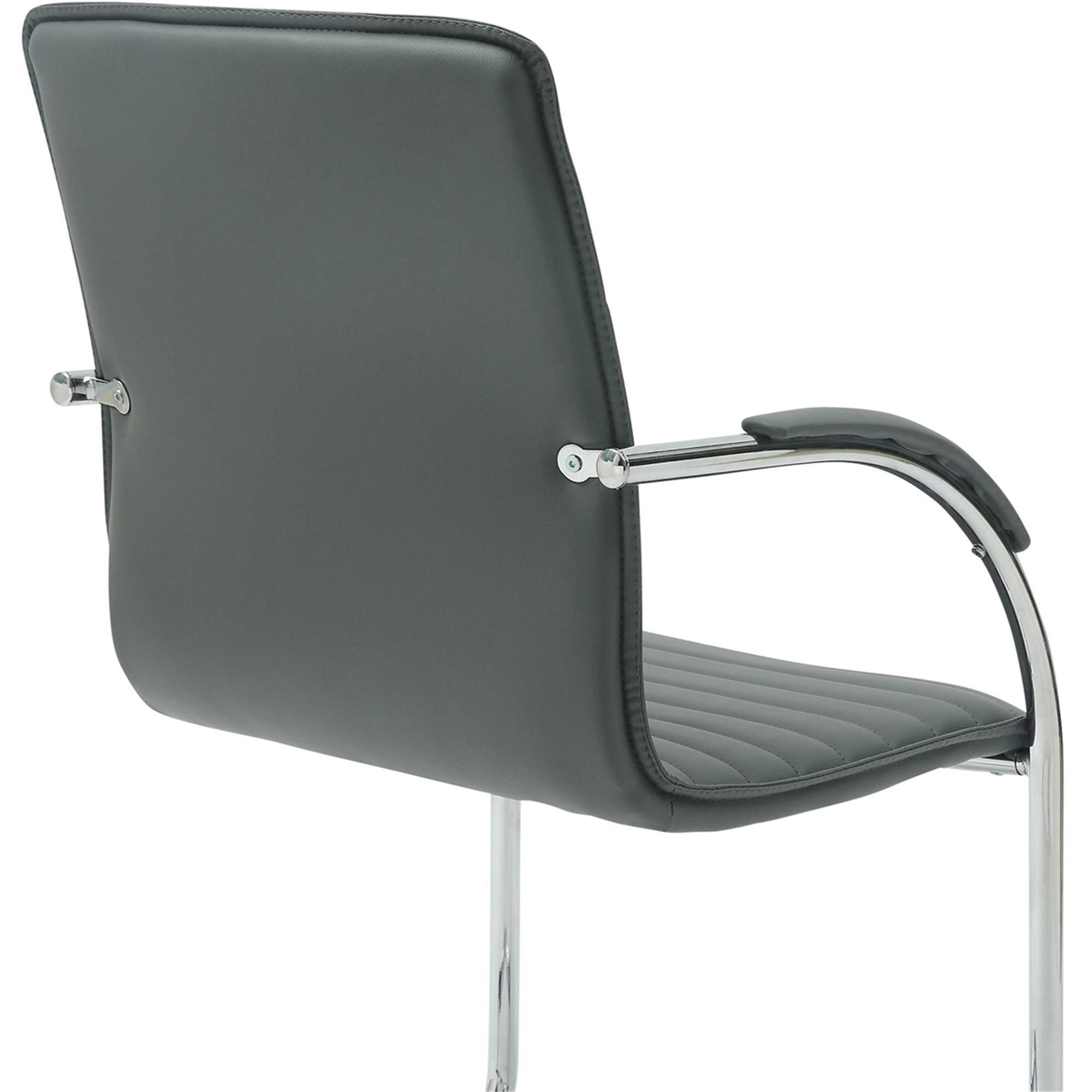 Silla de Confidente GREGORY, Estructura Metálica Cromada, en Piel color Negro