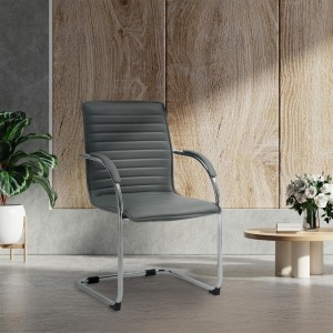 Silla de Confidente GREGORY, Estructura Metálica Cromada, en Piel color Negro