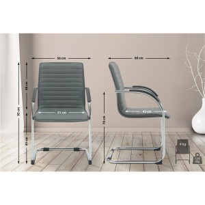 Silla de Confidente GREGORY, Estructura Metálica Cromada, en Piel color Negro