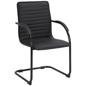 Silla de Confidente GREGORY, Estructura Metálica Cromada, en Piel color Negro