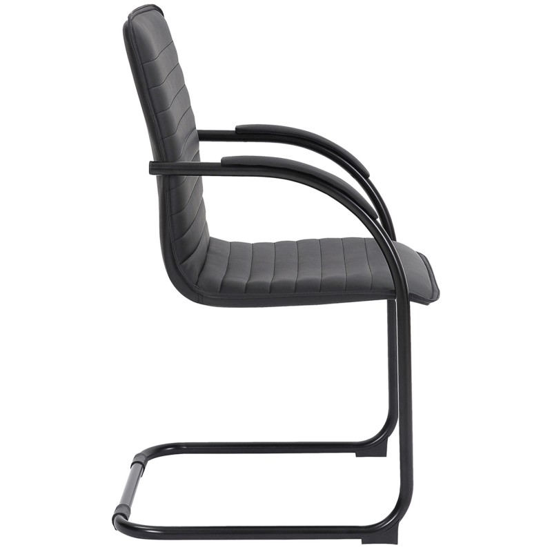 Silla de Confidente GREGORY, Estructura Metálica Cromada, en Piel color Negro