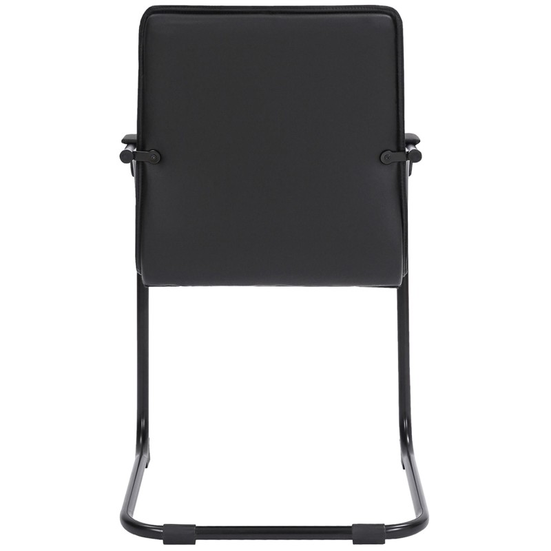 Silla de Confidente GREGORY, Estructura Metálica Cromada, en Piel color Negro