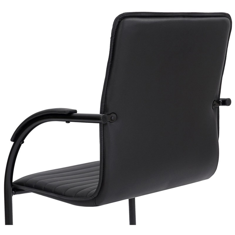 Silla de Confidente GREGORY, Estructura Metálica Cromada, en Piel color Negro