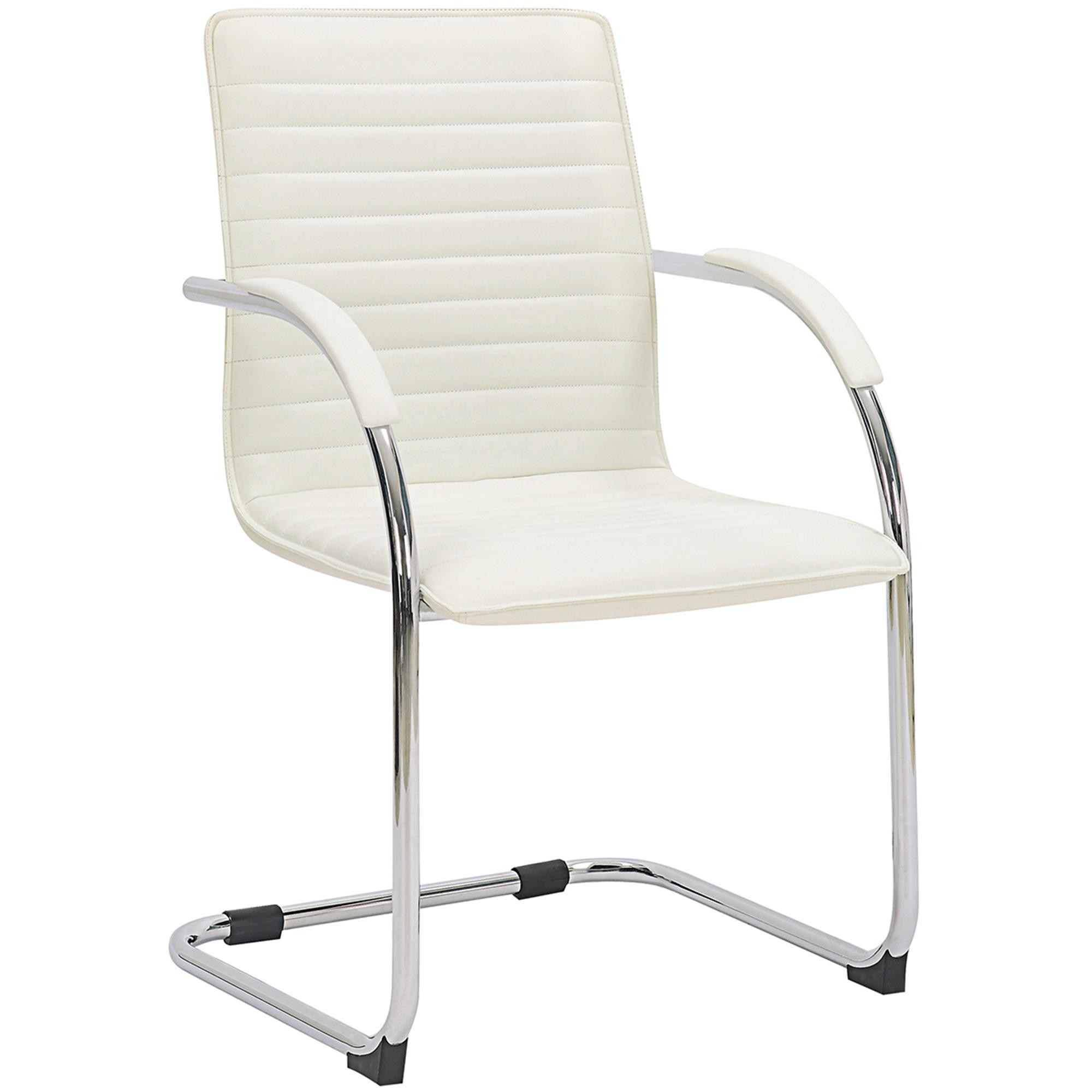 Silla de Confidente GREGORY, Estructura Metálica Cromada, en Piel color Negro
