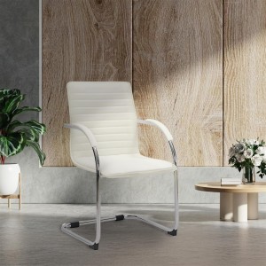 Silla de Confidente GREGORY, Estructura Metálica Cromada, en Piel color Negro