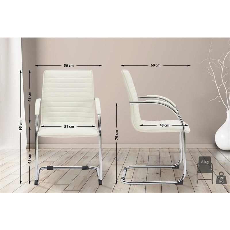 Silla de Confidente GREGORY, Estructura Metálica Cromada, en Piel color Negro