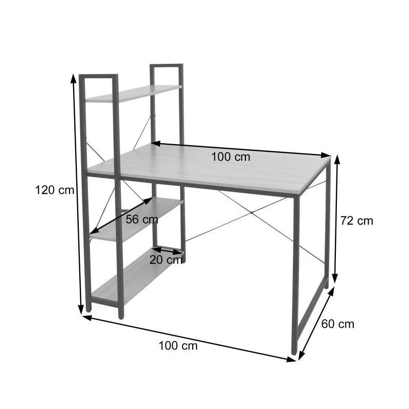 Mesa de Oficina NORMAN, 100x60x72 cm, en Madera y Metal, color Natural