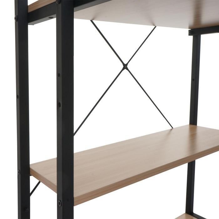 Mesa de Oficina NORMAN 100x60x72 cm, Estantería Incluida, en Madera y Metal, color Natural