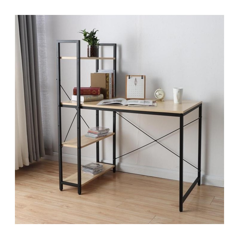 Mesa de Oficina NORMAN, 100x60x72 cm, en Madera y Metal, color Natural