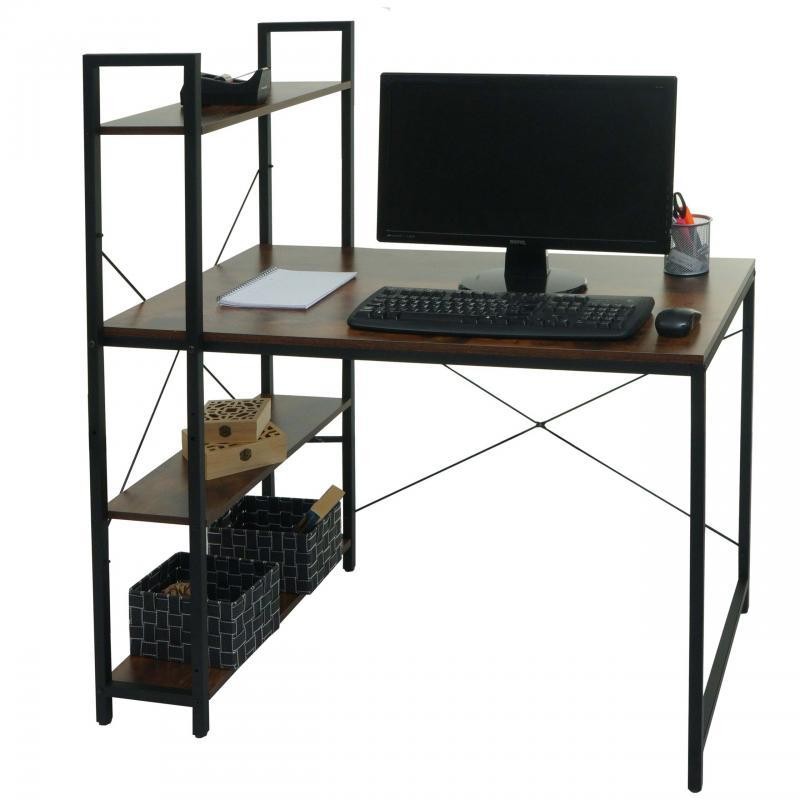 Mesa de Oficina NORMAN 100x60x72 cm, Estantería Incluida, en Madera y Metal, color Natural