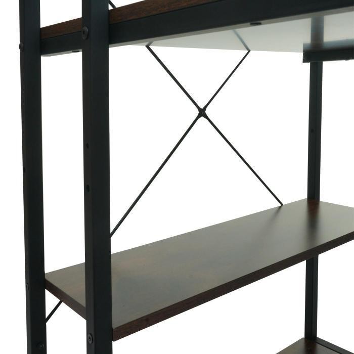 Mesa de Oficina NORMAN 100x60x72 cm, Estantería Incluida, en Madera y Metal, color Natural